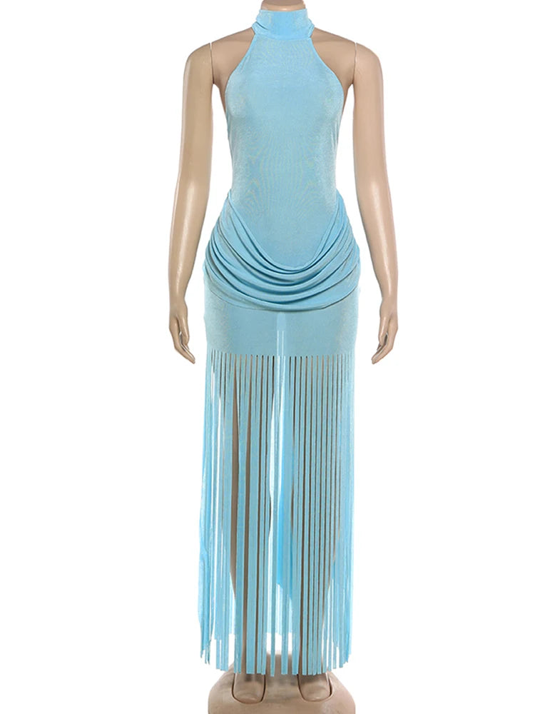 Elegant Halter Neck Tassel Bodycon Dress
Alternative (classy & catchy):
“Midnight Glam” Backless Tassel Hem Dress